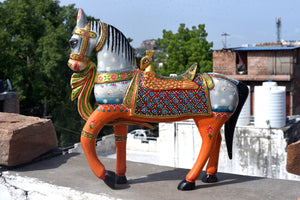 Wooden Handpainted Horse Statue, Indian Handicraft, Hand Carved Collectible Art Animal Sculpture, Home Decor Gift