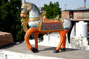 Wooden Handpainted Horse Statue, Indian Handicraft, Hand Carved Collectible Art Animal Sculpture, Home Decor Gift