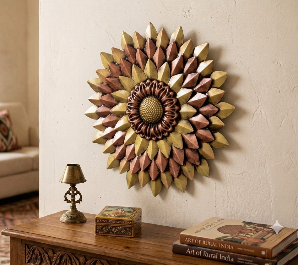 Craftowl Metal Flower Wall Decor Antique Sunburst Art for Living Room, Bedroom & Office