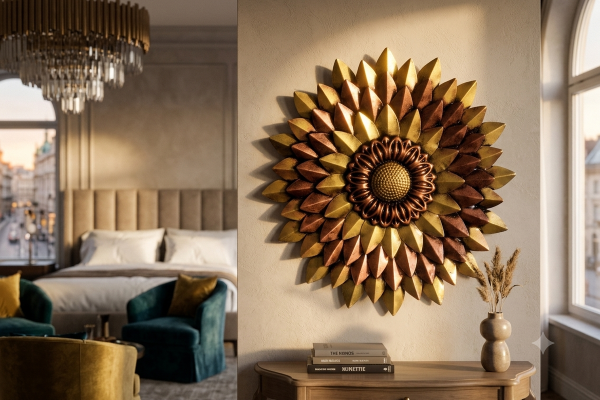 Craftowl Metal Flower Wall Decor Antique Sunburst Art for Living Room, Bedroom & Office