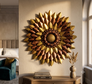 Craftowl Metal Flower Wall Decor Antique Sunburst Art for Living Room, Bedroom & Office