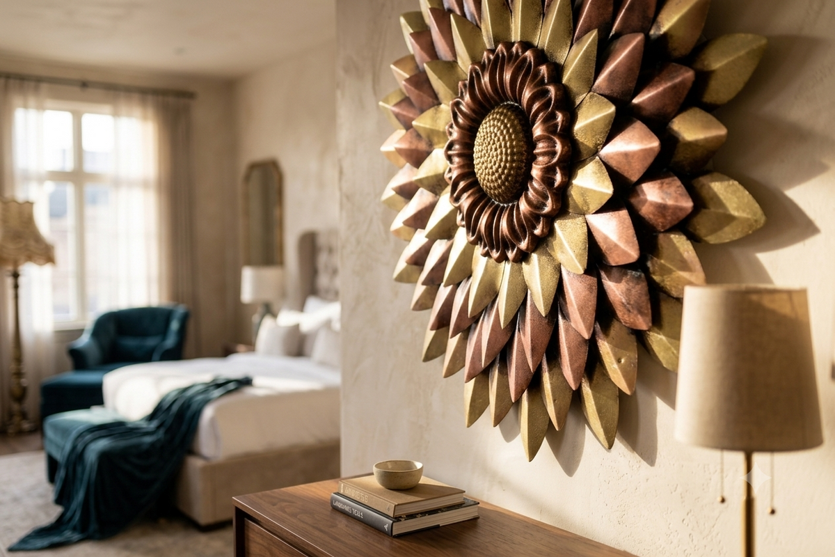Craftowl Metal Flower Wall Decor Antique Sunburst Art for Living Room, Bedroom & Office
