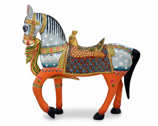 Wooden Handpainted Horse Statue, Indian Handicraft, Hand Carved Collectible Art Animal Sculpture, Home Decor Gift
