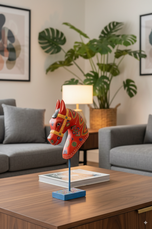 Handcraft Wooden Horse Head Statue, Indian Art Sculpture, Housewarming Gift, Horse Figurine