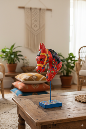 Handcraft Wooden Horse Head Statue, Indian Art Sculpture, Housewarming Gift, Horse Figurine