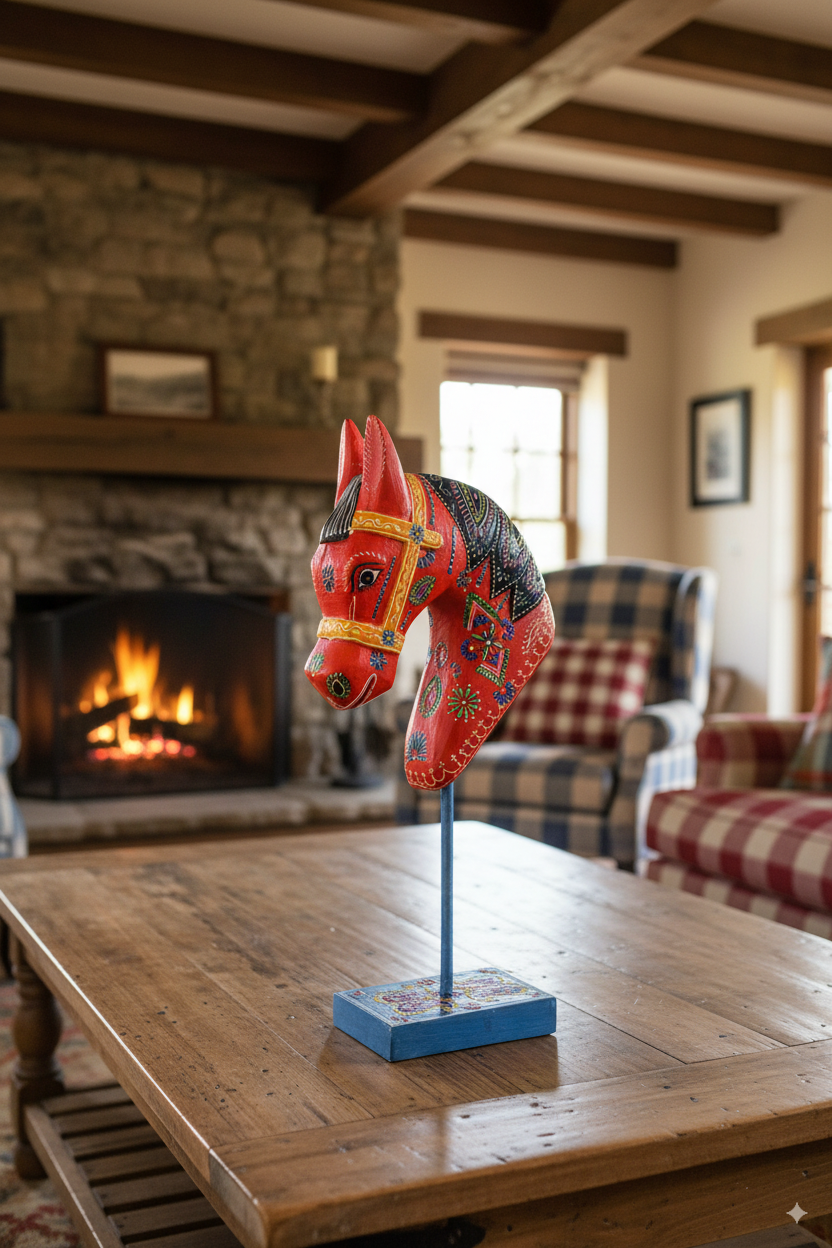 Handcraft Wooden Horse Head Statue, Indian Art Sculpture, Housewarming Gift, Horse Figurine