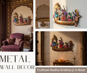 Metal Radha Krishna on Musician Ship Wrought Wall Hanging Home Decor & Office
