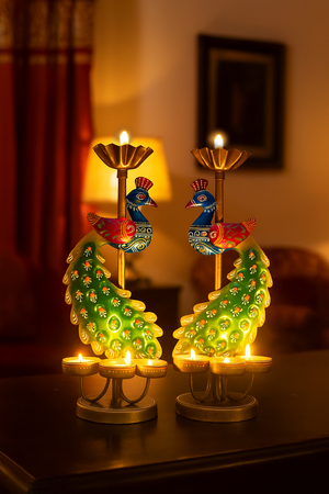 Metal Peacock Tealight Candle Holder for Home Decor & Festive Gifting Tealight Holder Set