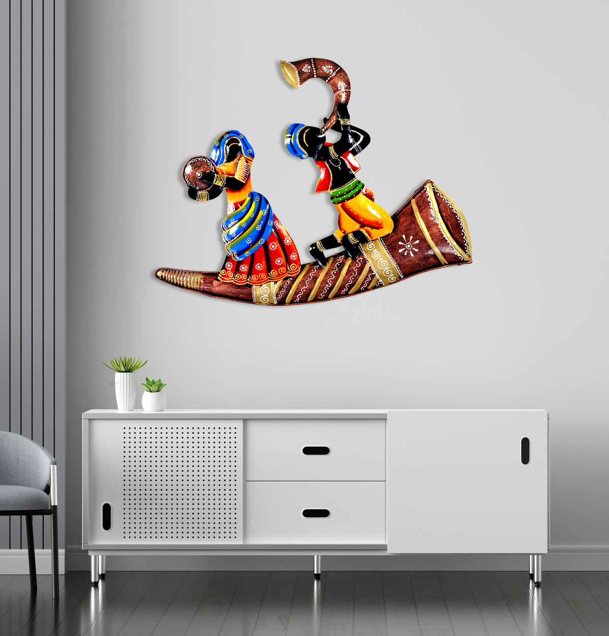 Metal Musician Tribal Wall Art for Home Decor & Living Room