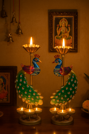 Metal Peacock Tealight Candle Holder for Home Decor & Festive Gifting Tealight Holder Set