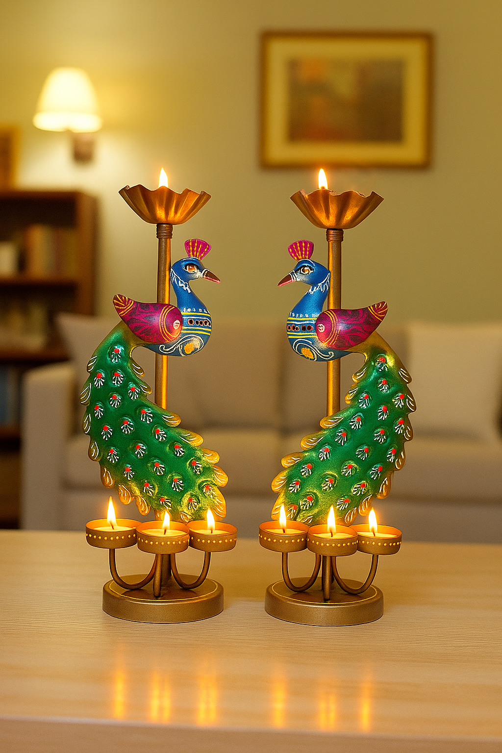 Metal Peacock Tealight Candle Holder for Home Decor & Festive Gifting Tealight Holder Set