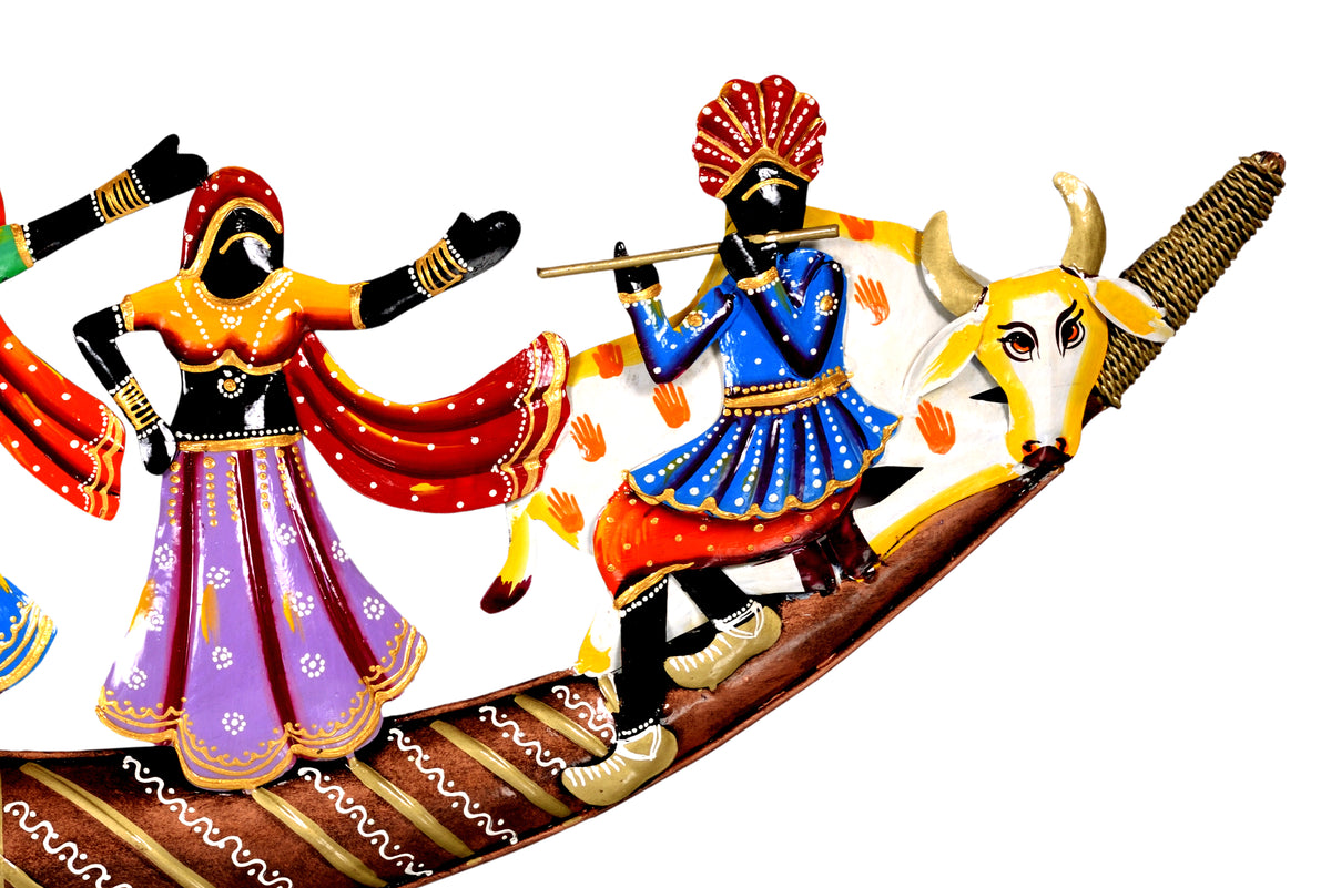 Metal Radha Krishna Cow Wall Decor for Living Room & Bedroom
