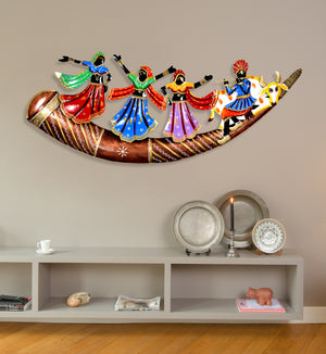 Metal Radha Krishna Cow Wall Decor for Living Room & Bedroom