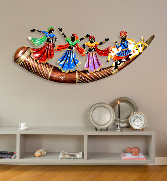 Metal Radha Krishna Cow Wall Decor for Living Room & Bedroom