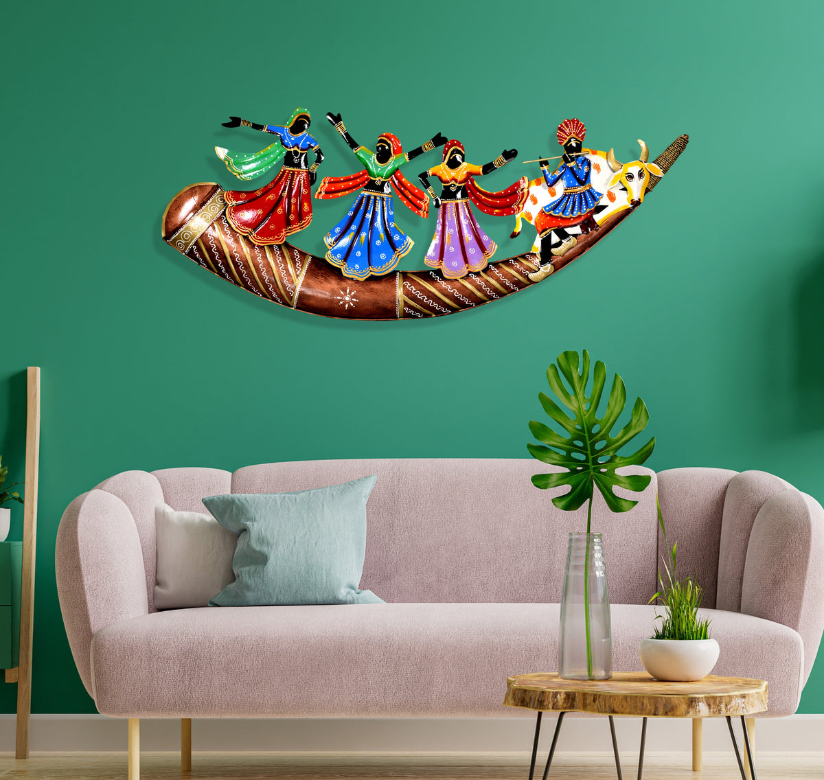 Metal Radha Krishna Cow Wall Decor for Living Room & Bedroom