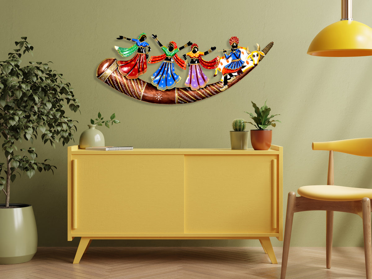 Metal Radha Krishna Cow Wall Decor for Living Room & Bedroom