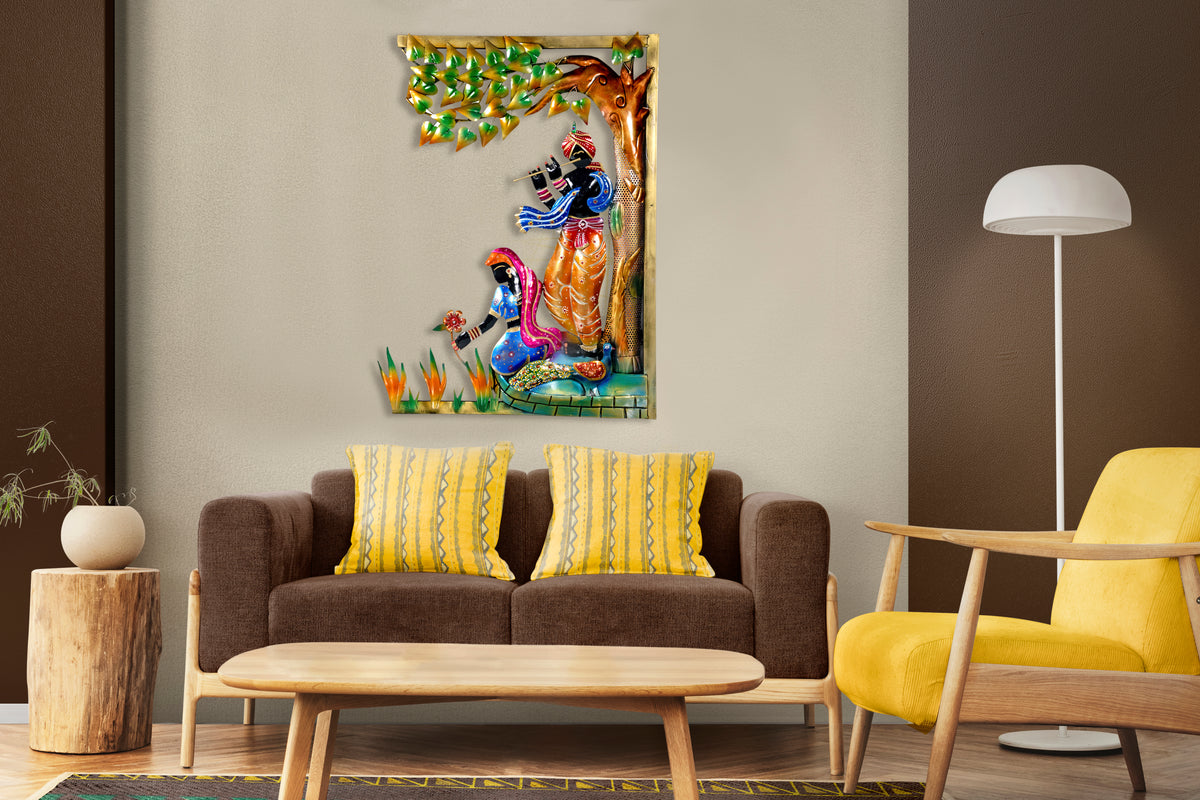 Metal Radha Krishna Tree Wall Art for Living Room & Bedroom