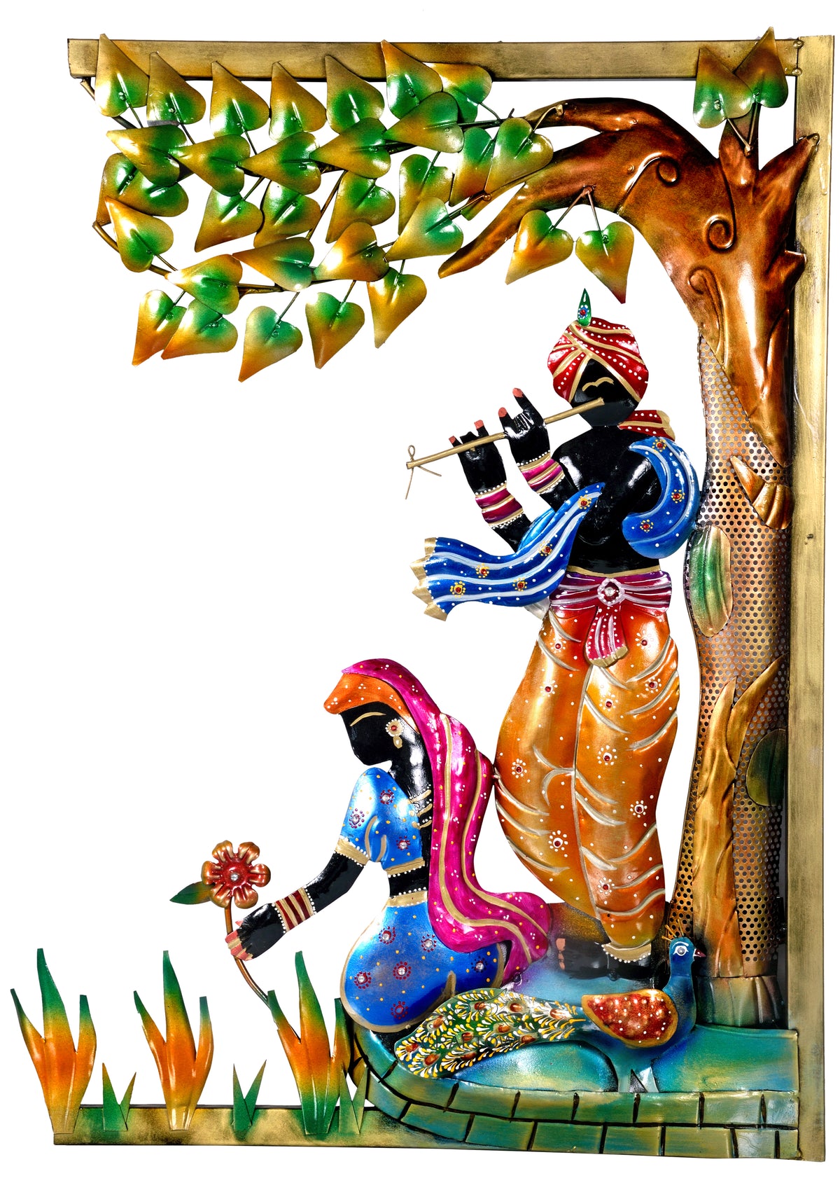 Metal Radha Krishna Tree Wall Art for Living Room & Bedroom