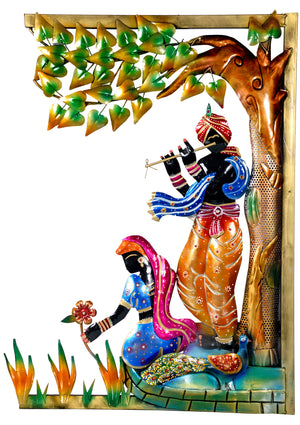 Metal Radha Krishna Tree Wall Art for Living Room & Bedroom