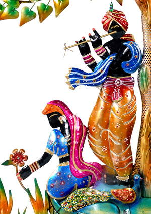 Metal Radha Krishna Tree Wall Art for Living Room & Bedroom