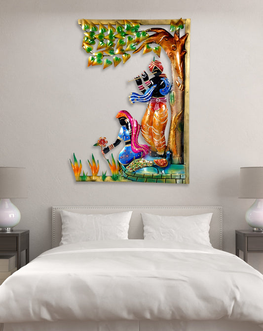 Metal Radha Krishna Tree Wall Art for Living Room & Bedroom