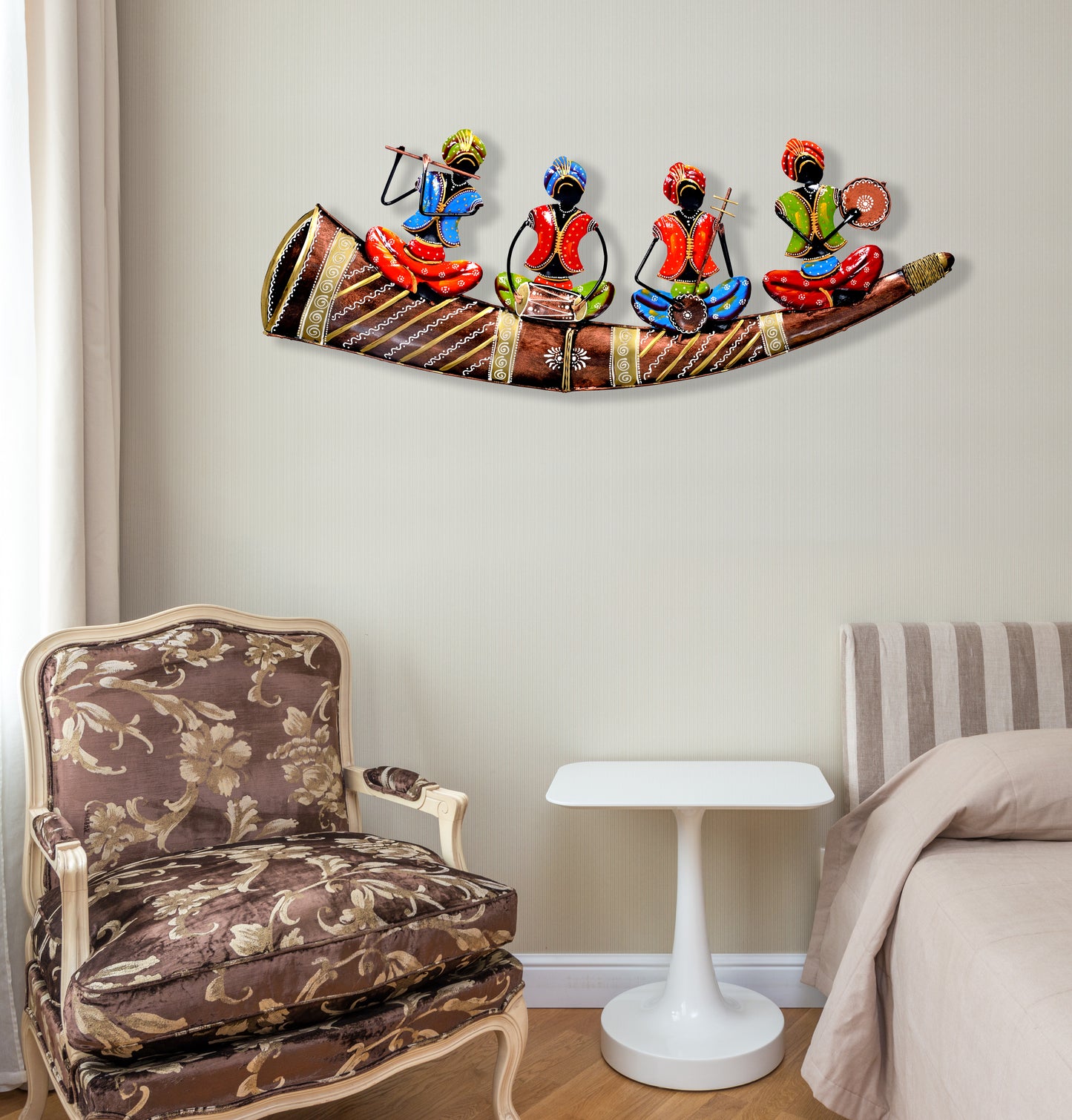 Craftowl Handmade Rajasthani Musician Metal Wall Art | Indian Folk Wall Hanging | Tribal Home Decor for Living Room