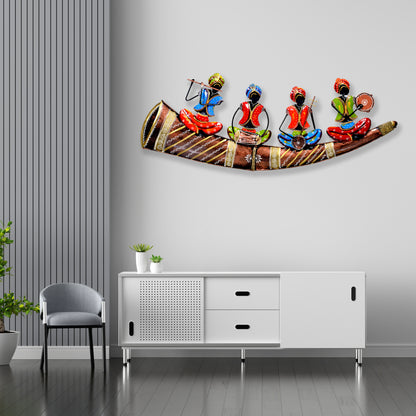 Craftowl Handmade Rajasthani Musician Metal Wall Art | Indian Folk Wall Hanging | Tribal Home Decor for Living Room