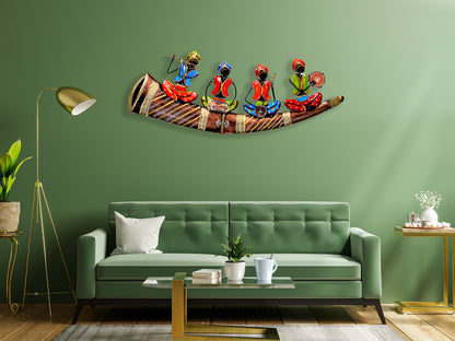 Craftowl Handmade Rajasthani Musician Metal Wall Art | Indian Folk Wall Hanging | Tribal Home Decor for Living Room
