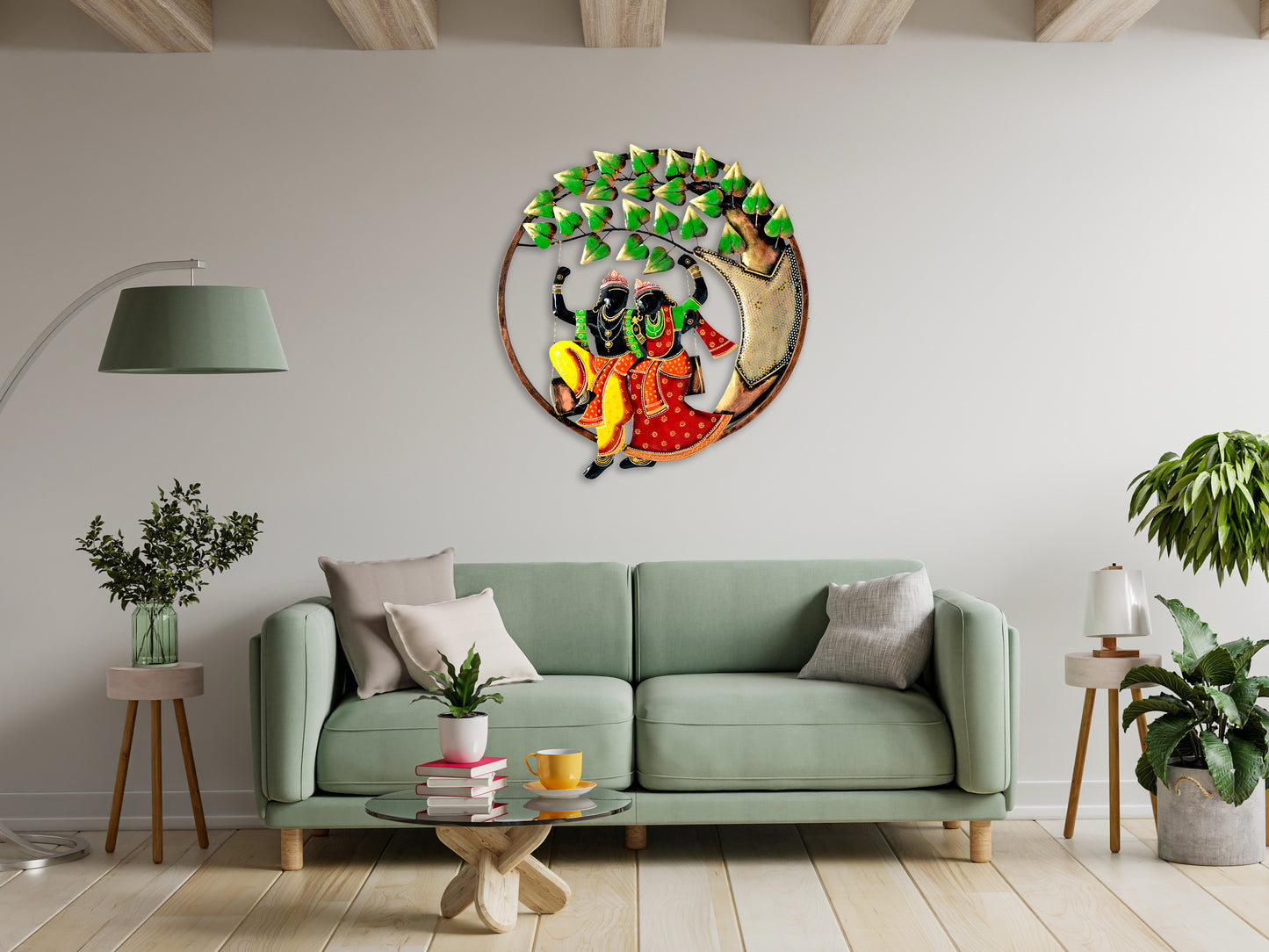 Radha Krishna Swing Metal Wall Decor for Bedroom & Living Room