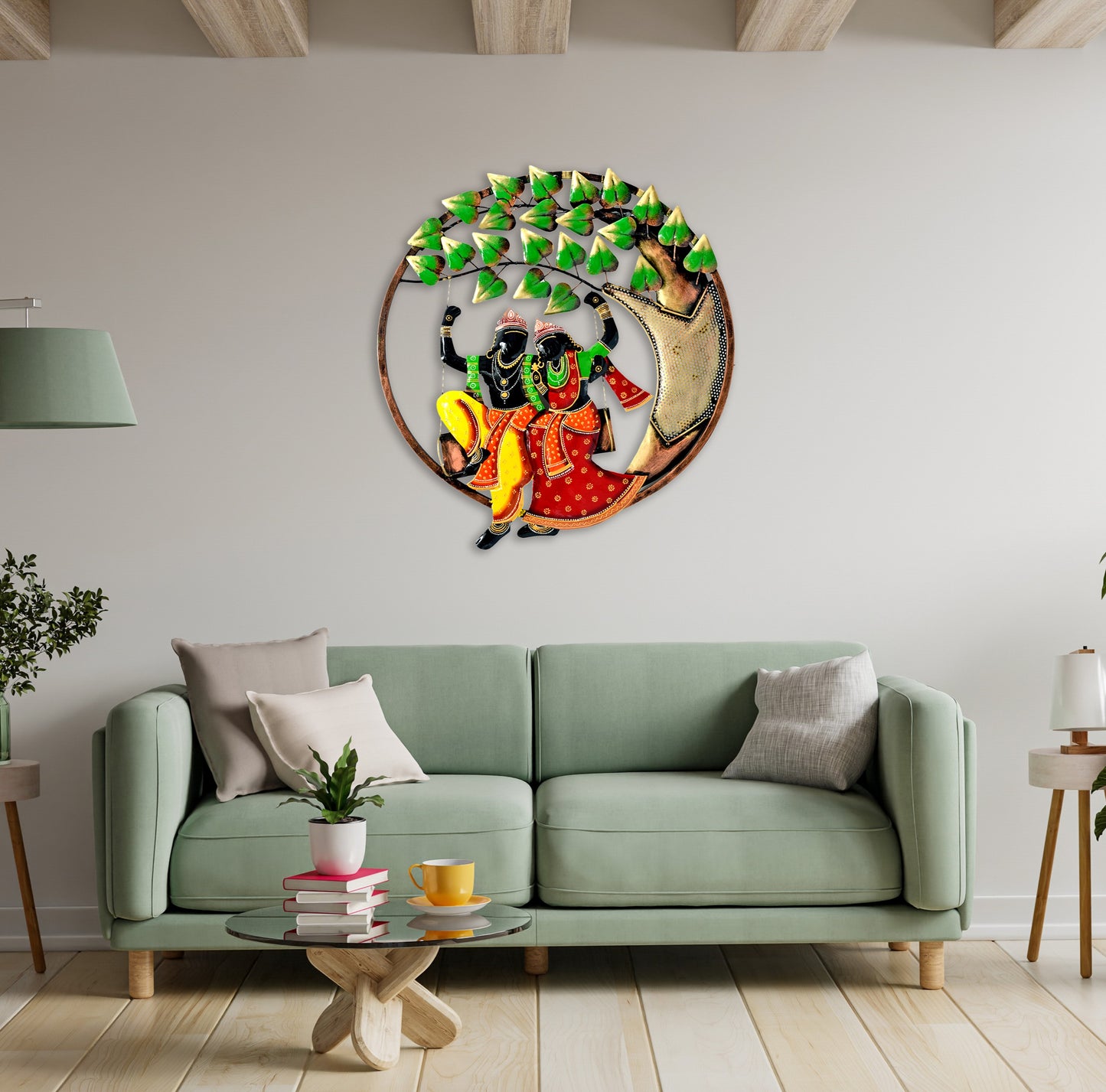 Radha Krishna Swing Metal Wall Decor for Bedroom & Living Room