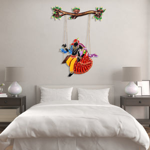Metal Radha Krishna on Jhula Wrought Wall Hanging for Home Decor and Office