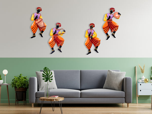 Metal Musician Tribal Wall Art for Home Decor Set of 4