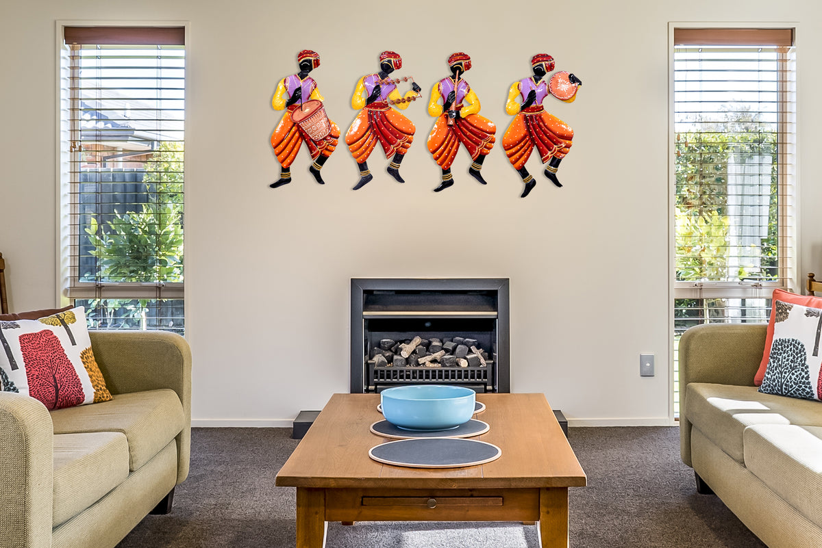 Metal Musician Tribal Wall Art for Home Decor Set of 4