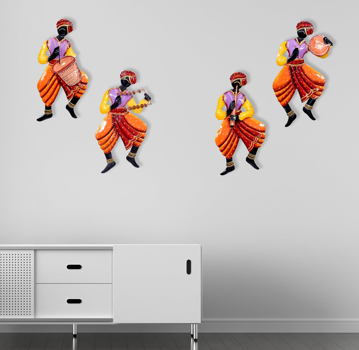 Metal Musician Tribal Wall Art for Home Decor Set of 4