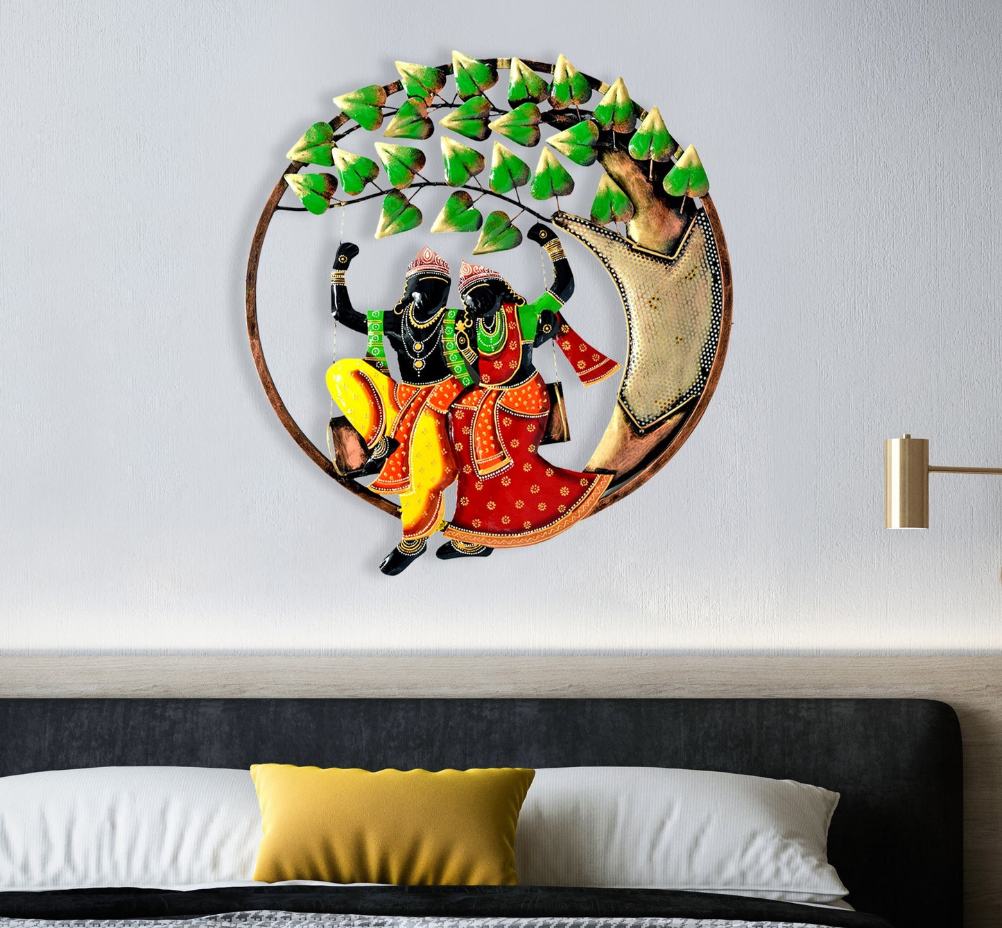 Radha Krishna Swing Metal Wall Decor for Bedroom & Living Room